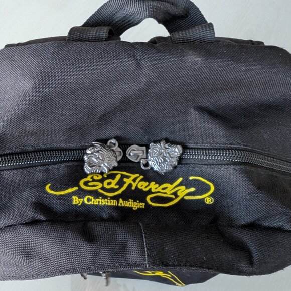 Ed Hardy by Christian Audigier Y2K Backpack Black & Yellow Bulldog Graphic - Picture 5 of 11